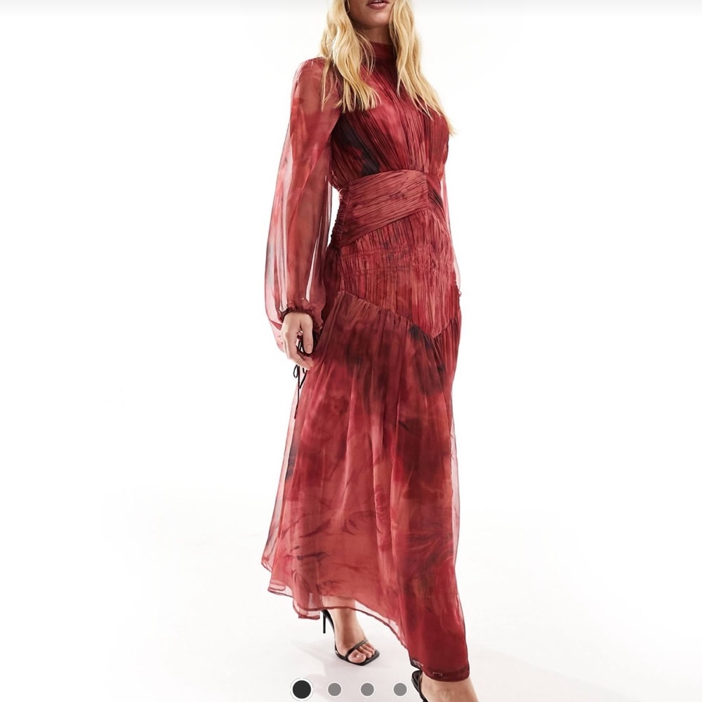 ASOS Red Sheer Long-Sleeve Maxi Dress